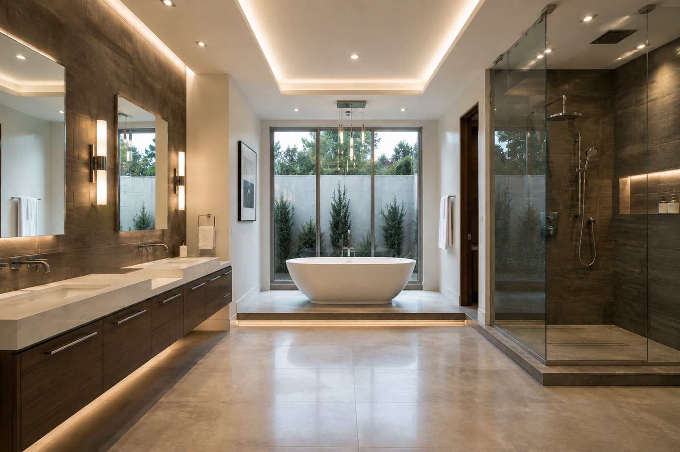 Varcon Group custom home, master bathroom with feature lighting, Taylors Hill