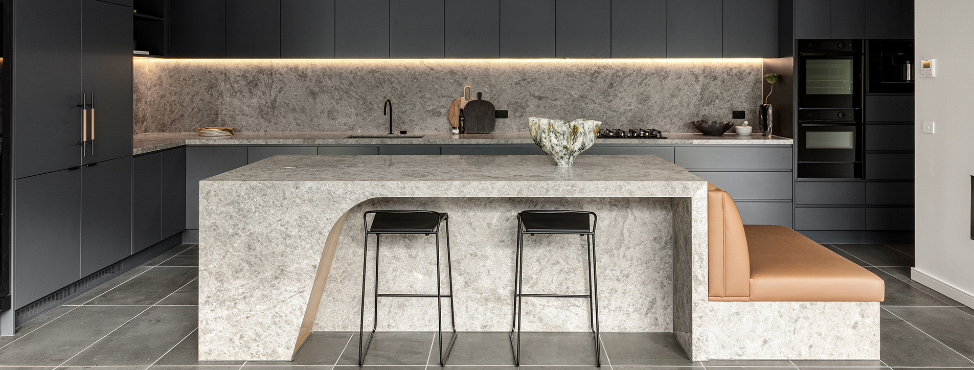 The Ora, Varcon Display Home, Mont Albert North, kitchen island and dining
