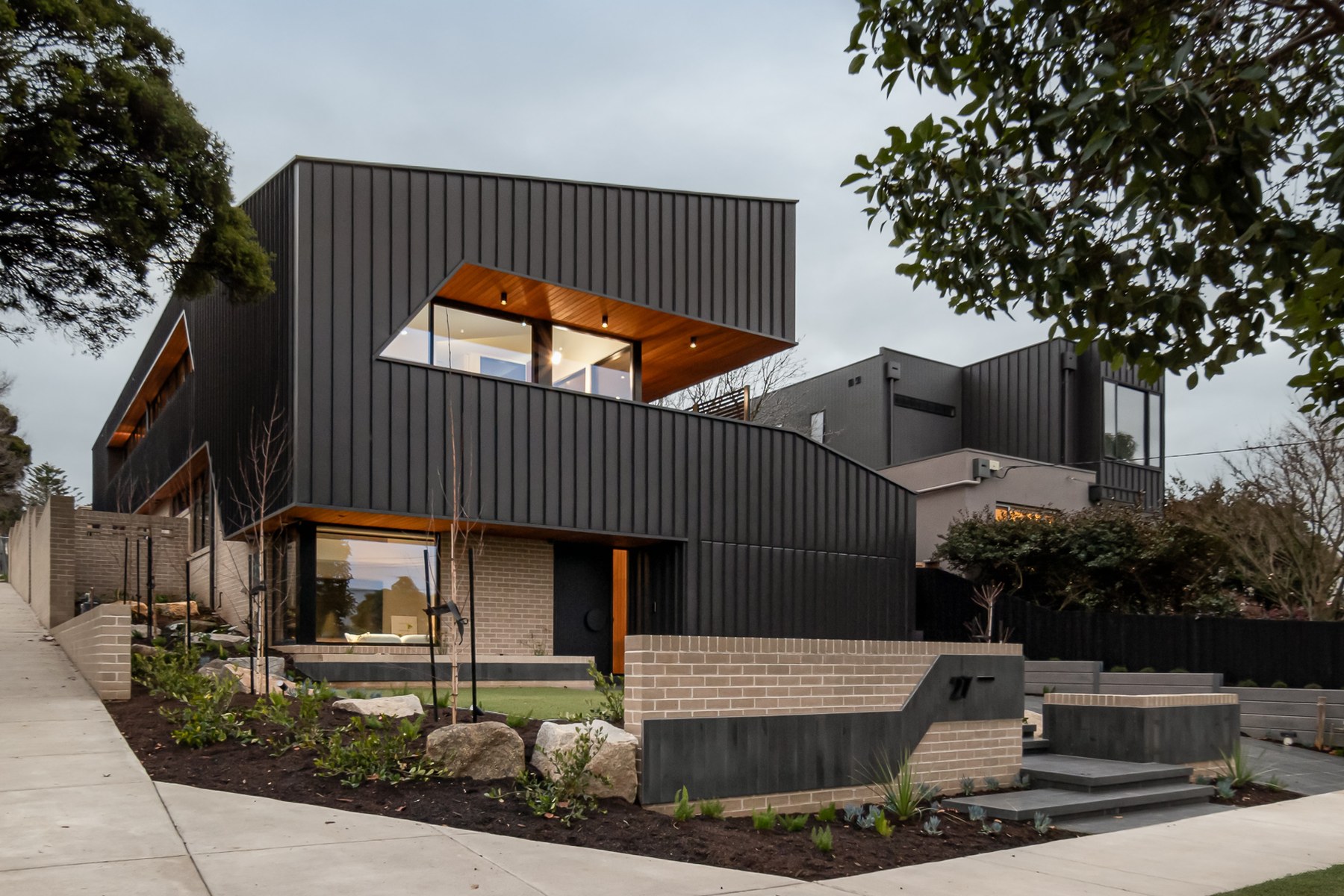 Mont Albert North display home, contemporary facade with timber accents