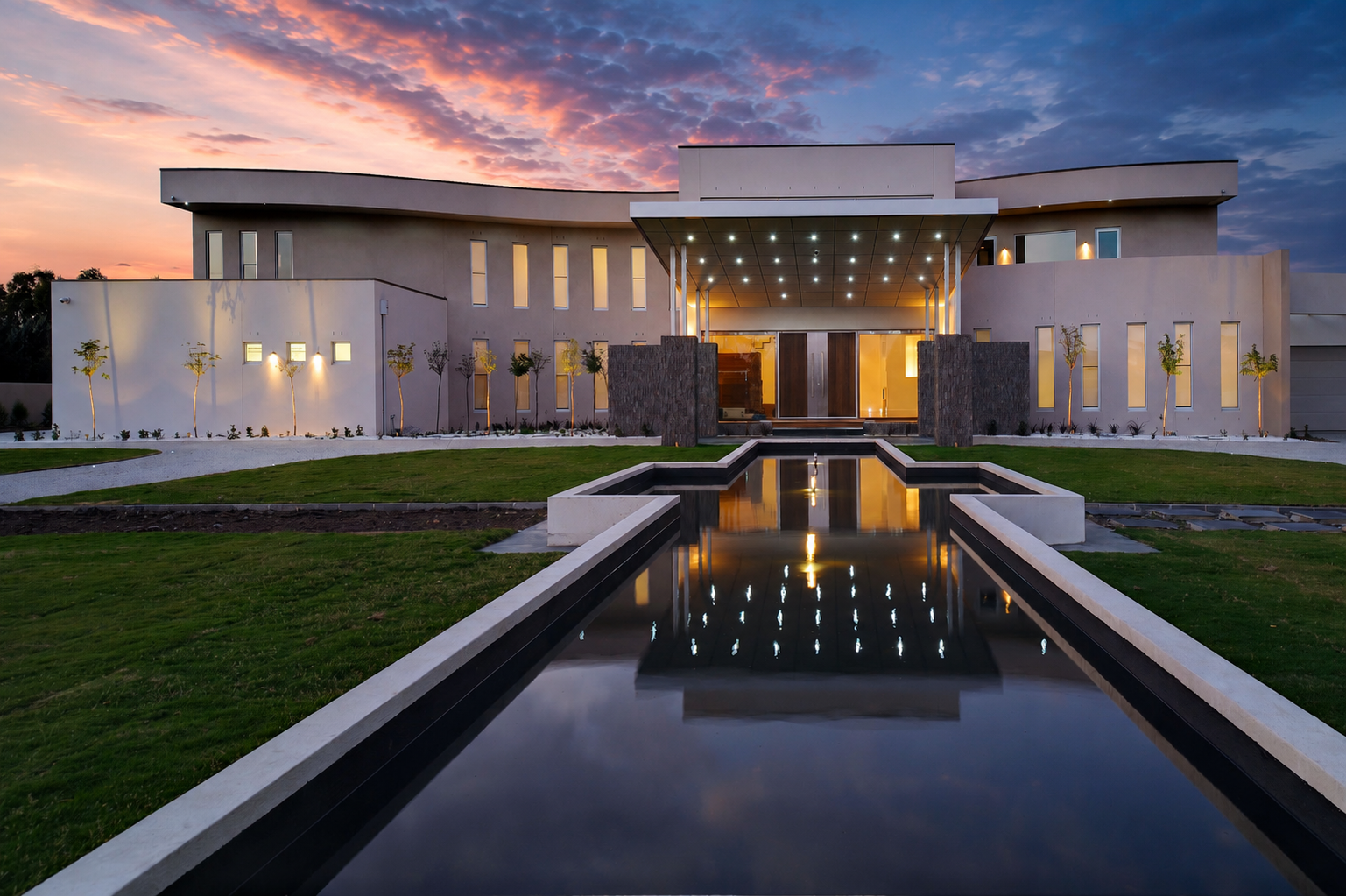 Hillside custom home, contemporary facade with resort-style design